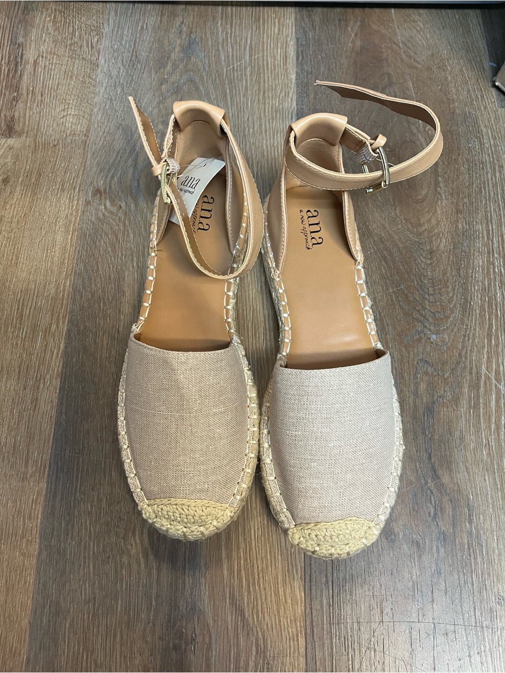 NWT a.n.a Carrie Natural Linen Espadrille Flats Ankle Strap Size 7.5